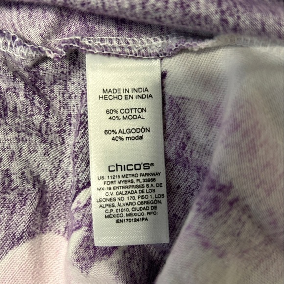 Chico's Women’s Size 4(XXL) Elegant Purple Pink cream Top 3/4 bell fringe sleeve - Picture 5 of 11